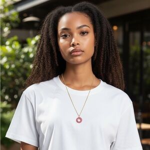 Rebranded LV CHARM (Red/pink) WITH Gold Chain Necklace/ Circular Pendant